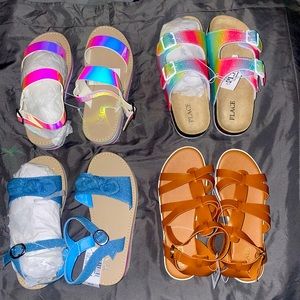 Brand new 4 pairs of children place girls sandals and slides all size 2